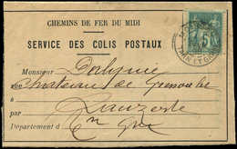 Let TYPE SAGE SUR LETTRES - N°75 Obl. Càd MOISSAC 6/12/98 Sur Imprimé à Entête "Chemins De Fer Du Midi/Service Des Colis - 1877-1920: Semi Modern Period