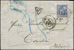 Let TYPE SAGE SUR LETTRES - N°78 Obl. Càd T17 SEDAN 16/9/76 S. LAC Insuff. Affr., Taxe 25 Manus Et Arr. COURTRAI, TB - 1877-1920: Semi Modern Period