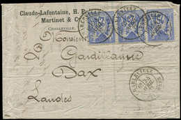 Let TYPE SAGE SUR LETTRES - N°78 BANDE De 3 Obl. Càd CHARLEVILLE 24/4/77 S. LAC Pour Dax, TB - 1877-1920: Semi Modern Period