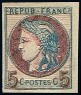 (*) ESSAIS -  53 : 5c., Coussinet D'impression Bleu Et Rouge, Découpe Sur Carton, TB - Other & Unclassified