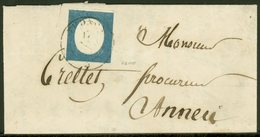 Let DUCHE DE SAVOIE - Oblitérations Sur Timbres Sardes N°8 Obl. Càd Sarde THONON 16/6/55 Sur LAC, Arrivée ANNECY 18/6, T - 1849-1876: Classic Period