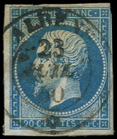 DUCHE DE SAVOIE - Oblitérations Sur Timbres Français N°14 20c. Bleu P.d., Obl. Càd Sarde ALBENS Central 23/7/60, TB - 1849-1876: Classic Period