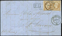 Let DUCHE DE SAVOIE - Oblitérations Sur Timbres Français N°13A 2 Ex. Déf. Obl. Càd SARDE CHAMONIX C 7/9/60 S. LAC, Arr.  - 1849-1876: Classic Period