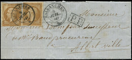 Let DUCHE DE SAVOIE - Oblitérations Sur Timbres Français N°13 (2), Défx, Obl. Càd Sarde SALLANCHES 4/7/60 Répété à Côté  - 1849-1876: Periodo Clásico