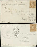 Let BALLONS MONTES - N°28B Obl. S. 2 Cartes Adressées à Un Même Destinataire à BREST, Càd LA MAISON BLANCHE 1 Et 3/10/70 - Guerra De 1870