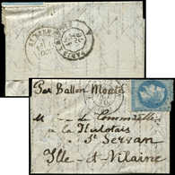 Let BALLONS MONTES - N°29B Déf. Obl. Los. S. LAC, Càd De Route 4 PARIS 4 2/10/70, Arr. St SERVAN 10/10, TB. L'ARMAND BAR - War 1870