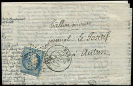 Let BALLONS MONTES - N°37 Déf. Obl. Etoile S. AGENCE HAVAS, Càd 27/10/70, Arr. AUTUN, Frappes TB. LE COLONEL CHARRAS - War 1870