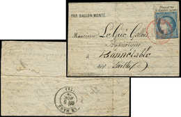 Let BALLONS MONTES - N°37 Obl. Càd Rouge PARIS (SC) 3/11/70 S. LAC Formule, Arr. LE MANS 5/11 Pour BONNETABLE, TTB. LE F - Guerra De 1870