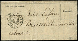 Let BALLONS MONTES - Càd Taxe 30c. R. Du Pont Neuf 12/11/70 S. Gazette N°6, Arr. BRETEVILLE 26/11, TTB. LE Gal UHRICH - Guerra De 1870