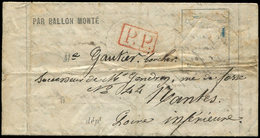 Let BALLONS MONTES - LAC Formule Du Mont Valérien 21/11/70, PP Rouge, Pour NANTES, Courrier Du Sac Repêché à MANDAL, TB. - War 1870