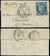 Let BALLONS MONTES - N°37 Obl. Etoile 35 S. Petite LAC, Càd Ministère Des Finances 2/12/70, Cachet Bleu D'armée Au Verso - War 1870