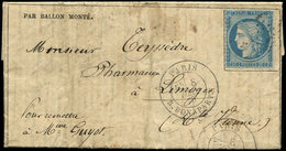 Let BALLONS MONTES - N°37 Obl. Etoile 15 S. Gazette N°13, Càd R. Bonaparte 8/12/70, Arr. LIMOGES 22/12, TB. LE Gal RENAU - War 1870
