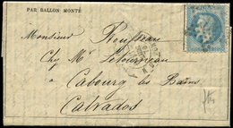 Let BALLONS MONTES - N°29B Obl. Etoile 17 S. Gazette N°15, Càd R. Du Pont Neuf 15/12/70, Pour CABOURG, TB. LE PARMENTIER - War 1870