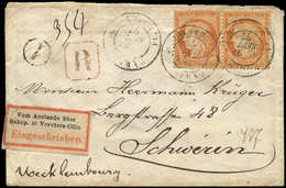 Let DESTINATIONS - N°38 PAIRE Obl. Càd Pl. De La Bourse 24/9/77 S. Env. Rec. Pour SCHWERIN, Tarif 80c. Pour Rec. De Moin - 1849-1876: Periodo Clásico