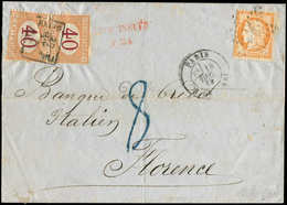 Let DESTINATIONS - N°38 Obl. Etoile 24 S. LSC, Càd R. De Cléry 18/12/74, "affrt Insuff.", Taxe 8 Au Tampon Et 2 Timbres  - 1849-1876: Classic Period