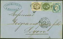 Let AFFRANCHISSEMENTS DE SEPTEMBRE 1871 - N°25, 27 Et 37 Obl. GC 532 S. LSC, Càd BORDEAUX 7/9/71, Arr. LYON 9/9, TB TRIC - 1849-1876: Periodo Clásico