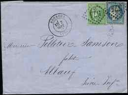 Let AFFRANCHISSEMENTS DE SEPTEMBRE 1871 - N°37 Et 42B, 20c. Et 5c., Obl. GC 574 S. LAC, Càd T17 BOURGES 7/9/71, TTB - 1849-1876: Classic Period