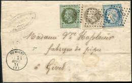 Let AFFRANCHISSEMENTS DE SEPTEMBRE 1871 - N°25, 27 Et 37 Obl. GC 3246 S. LAC, Càd T17 RUMIGNY 24/9/71, TTB - 1849-1876: Classic Period