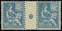 ** EMISSIONS DU XXème SIECLE - 114   Mouchon, 25c. Bleu, PAIRE Mill.0, TB - Unused Stamps