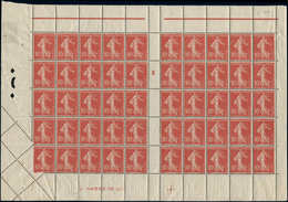 ** TIMBRES EN FEUILLES - 135   Semeuse Chiffres Maigres, 10c. Rouge, PANNEAU De 50 Mill.6, Variété De Piquage Sur 2 Ex.  - Hojas Completas