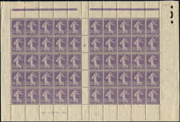 ** TIMBRES EN FEUILLES - 136   Semeuse Chiffres Maigres, 35c. Violet Clair, T IIA, PANNEAU De 50 Mill.6, Adh., Sinon TB, - Full Sheets