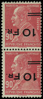 * POSTE AERIENNE - 3e  10Fr. Sur 90c. Rouge, Berthelot, ILE De FRANCE, Surch. RENVERSEE ESPACEE Tenant à Non Espacée, Ce - 1927-1959 Mint/hinged