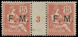 * FRANCHISE MILITAIRE - 2    15c. Vermillon, PAIRE Mill.3, TB - Military Postage Stamps