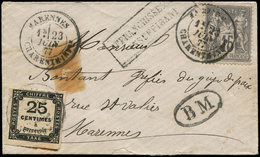 Let TAXE - 5   25c. Noir, T I, Obl. Càd T18 MARENNES 23/6/77 S. Env. Affr. N°77 15c. Gris, Cachet Afft Insuff. En Noir E - 1859-1959 Used