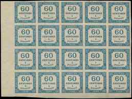 ** TAXE - 9   60c. Bleu, BLOC De 20 Cdf, 5 Ex. * Et 3-4 Pts De Rouss., Néanmoins Très Frais Et TTB - 1859-1959 Used