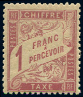 ** TAXE - 39   1f. Rose Sur Paille, TB, Certif. Scheller - 1859-1959 Used