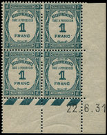 ** TAXE - 60   1f. Vert Bleu, BLOC De 4 CD 22/6/31, Ch. Sur Un Bord, TB - 1859-1959 Usados