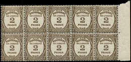 ** TAXE - 62   2f. Sépia, BLOC De 10 Bdf, TB - 1859-1959 Used