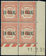 ** TAXE - 63  UN FRANC S. 60c. Rouge, BLOC De 4 CD 11/2/31, TB - 1859-1959 Used