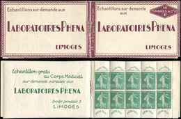 CARNETS (N°Cérès Jusqu'en1964) - 6a   Semeuse Chiffres Maigres, 10c. Vert, N°188, PHENA R Cassé Case 5, TB - Other & Unclassified