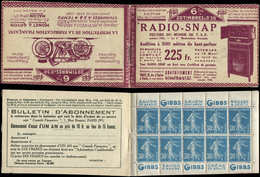 CARNETS (N°Cérès Jusqu'en1964) - 53   Semeuse Camée, 30c. Bleu, N°192A, T IIB, S. 102 N, RADIO-SNAP/MOTO, TTB - Other & Unclassified