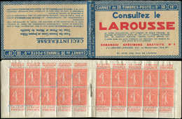 CARNETS (N°Cérès Jusqu'en1964) - 111  Semeuse Lignée, 50c. Rouge, N°199B, T IIB, S. 188, LAROUSSE, Haut De Feuille, TTB - Other & Unclassified