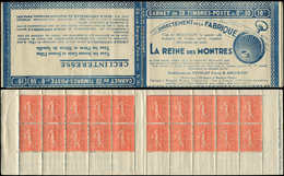 CARNETS (N°Cérès Jusqu'en1964) - 125  Semeuse Lignée, 50c. Rouge, N°199D, T IV, S. 161, REINE Des MONTRES, TB - Otros & Sin Clasificación