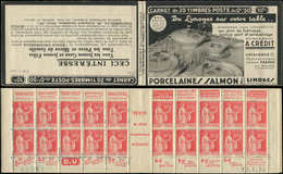 CARNETS (N°Cérès Jusqu'en1964) - 193  Paix, 50c. Rouge, N°283A, T IIA, S. 313, PORCELAINES SALMON, N°60535 Daté 12/1/34, - Otros & Sin Clasificación