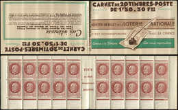 CARNETS (N°Cérès Jusqu'en1964) - 249  Pétain, 1f.50 Brun, N°517, S. 63, LOTERIE NATIONALE, 4 Points Blancs, TTB - Otros & Sin Clasificación