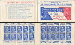 CARNETS (N°Cérès Jusqu'en1964) - 258  Gandon, 15f. Bleu, N°886A, T II, S. 4, LOTERIE NATIONALE/EU Broch. 67941, Fraîcheu - Otros & Sin Clasificación