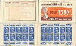 CARNETS (N°Cérès Jusqu'en1964) - 267  Gandon, 15f. Bleu, N°886, T I, S. 11, ROTARY, N°92674, Daté 3/6/54, TTB - Otros & Sin Clasificación