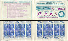 CARNETS (N°Cérès Jusqu'en1964) - 277  Gandon, 15f. Bleu, N°886, T I, S. 12, PETIT BATEAU, N°82092, Daté 1/7/54, TTB - Other & Unclassified