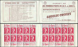 CARNETS (N°Cérès Jusqu'en1964) - 318  Muller, 15f. Rose, N°1011, S. 7-56B, GUEULES CASSEES (sans Tarifs), Superbe - Other & Unclassified