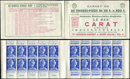 CARNETS (N°Cérès Jusqu'en1964) - 326  Muller, 20f. Bleu, N°1011B, T I, S. 13-57, CARAT, Impression RECTO-VERSO Décalée, - Other & Unclassified