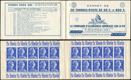 CARNETS (N°Cérès Jusqu'en1964) - 352  Muller, 20f. Bleu, N°1011B, T I, S. 9-58, Une Adh. Sur Un Bord, Sinon TB - Other & Unclassified