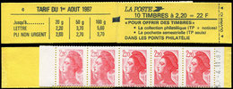 CARNETS (N°Cérès Jusqu'en1964) - 2376-C6A   Liberté, 2,20 Rouge, 6 Ex. Impression DEFECTUEUSE, Daté 4/11/87, Ouvert, TB - Otros & Sin Clasificación