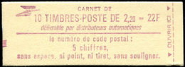 CARNETS (N°Cérès Jusqu'en 1964) - Essais Carnet De 10 Guillochis, Couv. 22f. En Violet, Code Postal, RR, TB - Other & Unclassified