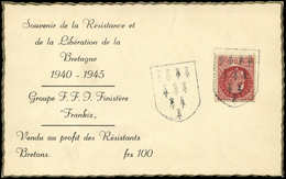 Let TIMBRES DE LIBERATION - BRETAGNE GROUPE FFI 2 : 1f50 Brun-rouge Obl. Sur Carte, TB - Liberación