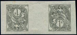 VARIETES - 107   Blanc,  1c. Gris, épreuve TETE-BECHE Avec Pont, Papier Mince, TB - Unused Stamps