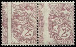 * VARIETES - 108   Blanc,  2c. Brun-lilas, PIQUAGE à CHEVAL, En PAIRE, TB, Cote Maury - Unused Stamps